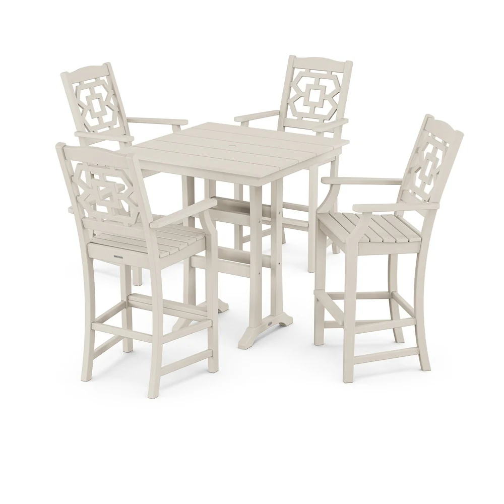POLYWOOD® Chinoiserie 5-Piece Farmhouse Bar Set with Trestle Legs - PWS1611-1 - Image 8