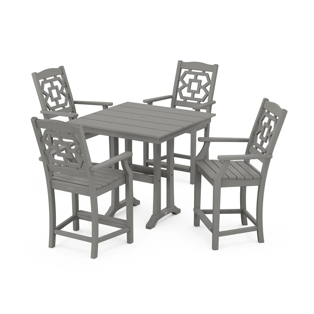 POLYWOOD® Chinoiserie 5-Piece Farmhouse Counter Set with Trestle Legs - PWS1593-1 - Image 2
