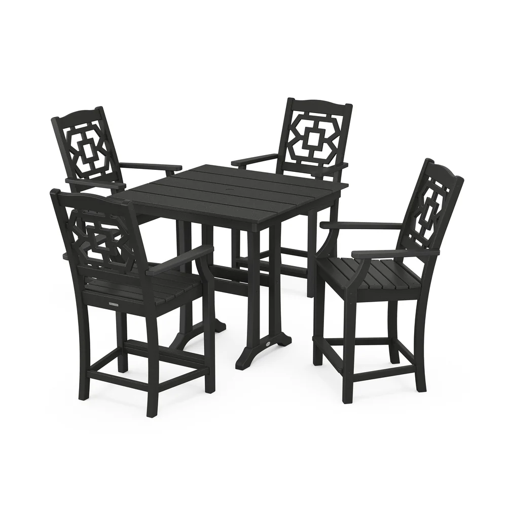 POLYWOOD® Chinoiserie 5-Piece Farmhouse Counter Set with Trestle Legs - PWS1593-1 - Image 3