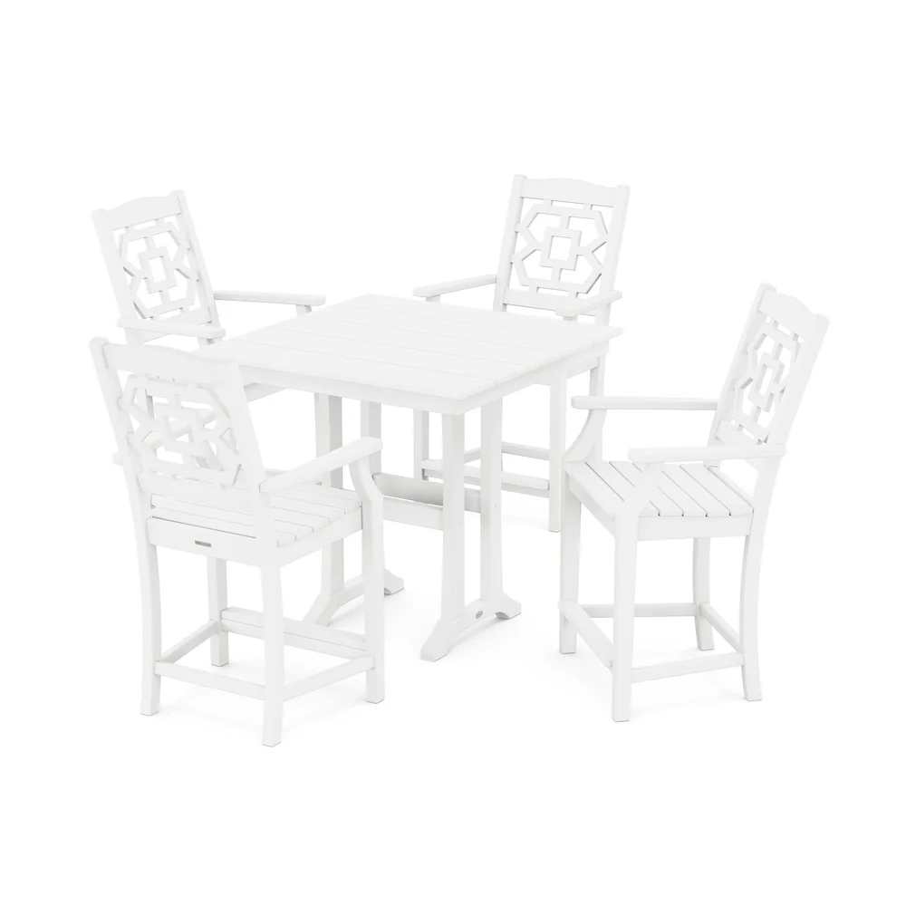 POLYWOOD® Chinoiserie 5-Piece Farmhouse Counter Set with Trestle Legs - PWS1593-1 - Image 4