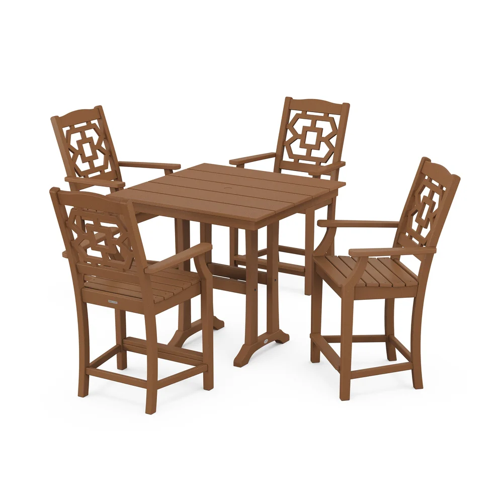 POLYWOOD® Chinoiserie 5-Piece Farmhouse Counter Set with Trestle Legs - PWS1593-1 - Image 5