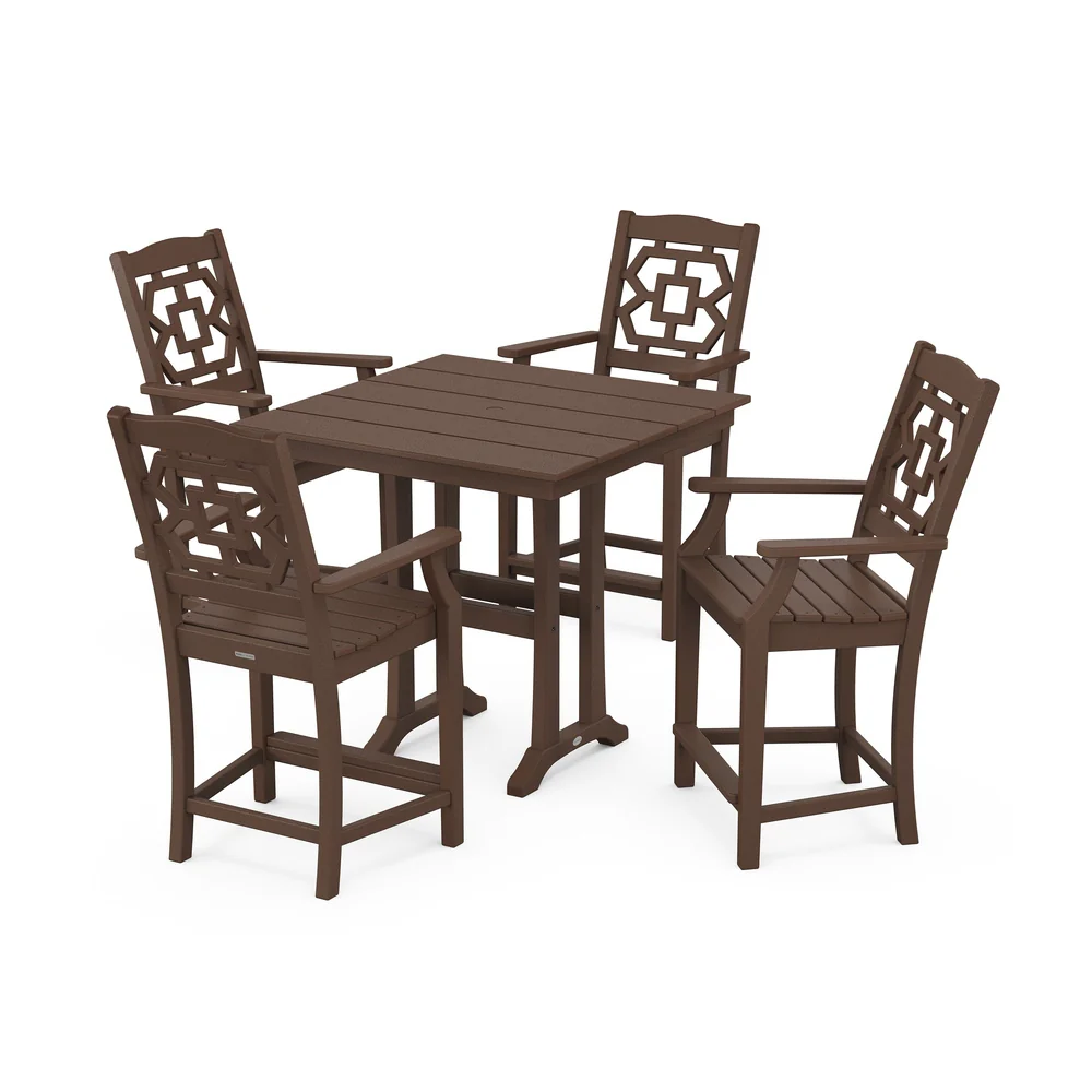 POLYWOOD® Chinoiserie 5-Piece Farmhouse Counter Set with Trestle Legs - PWS1593-1 - Image 6
