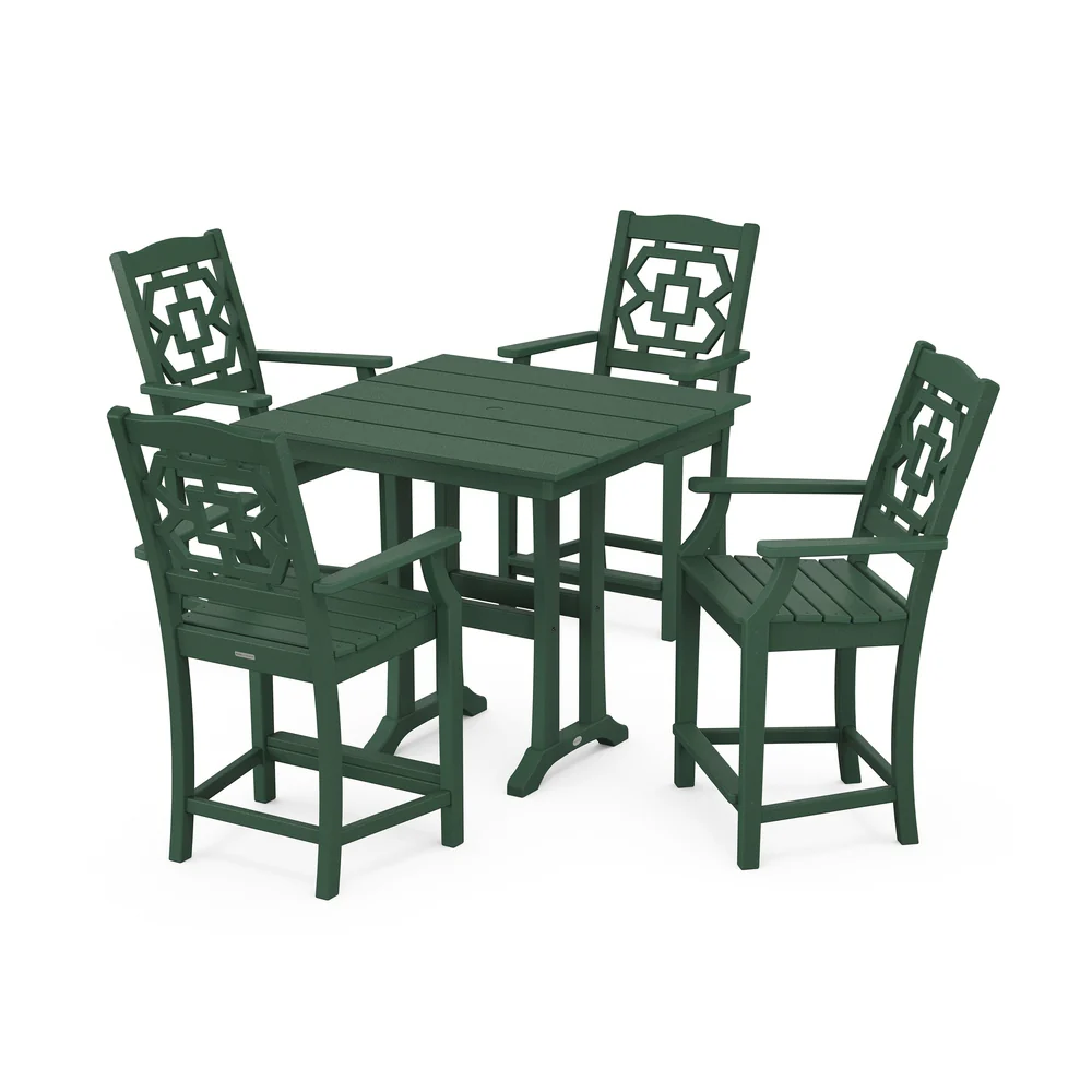 POLYWOOD® Chinoiserie 5-Piece Farmhouse Counter Set with Trestle Legs - PWS1593-1 - Image 8