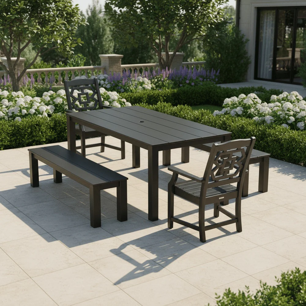 POLYWOOD® Chinoiserie 5-Piece Parsons Dining Set with Benches - PWS2378-1