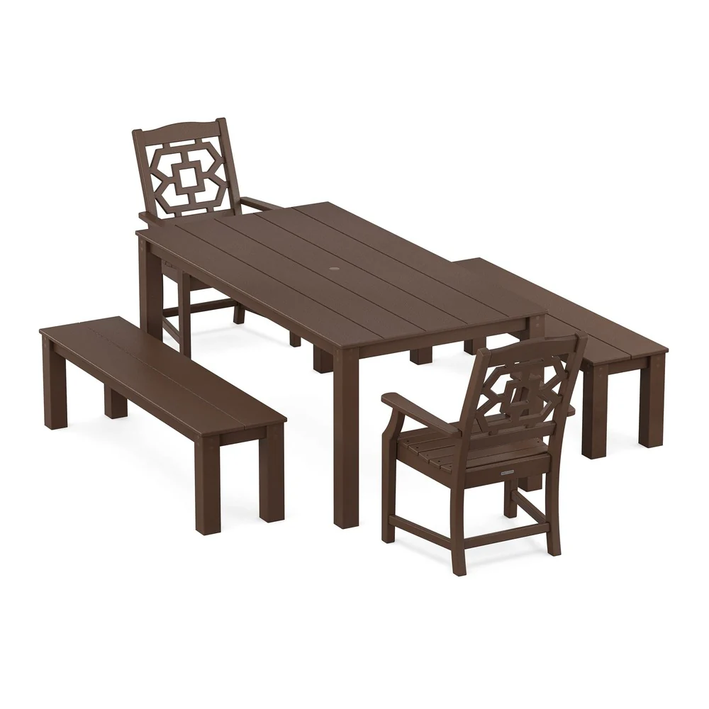 POLYWOOD® Chinoiserie 5-Piece Parsons Dining Set with Benches - PWS2378-1 - Image 6