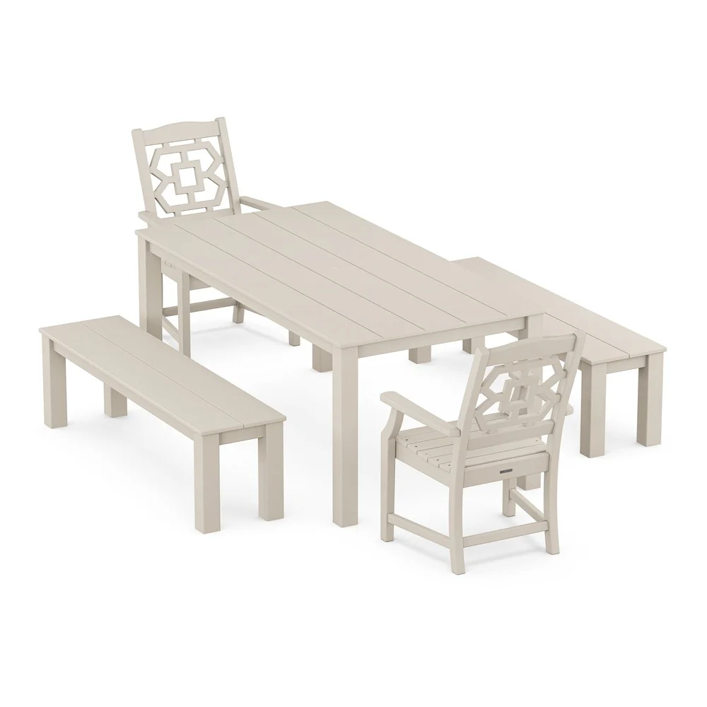 POLYWOOD® Chinoiserie 5-Piece Parsons Dining Set with Benches - PWS2378-1 - Image 7