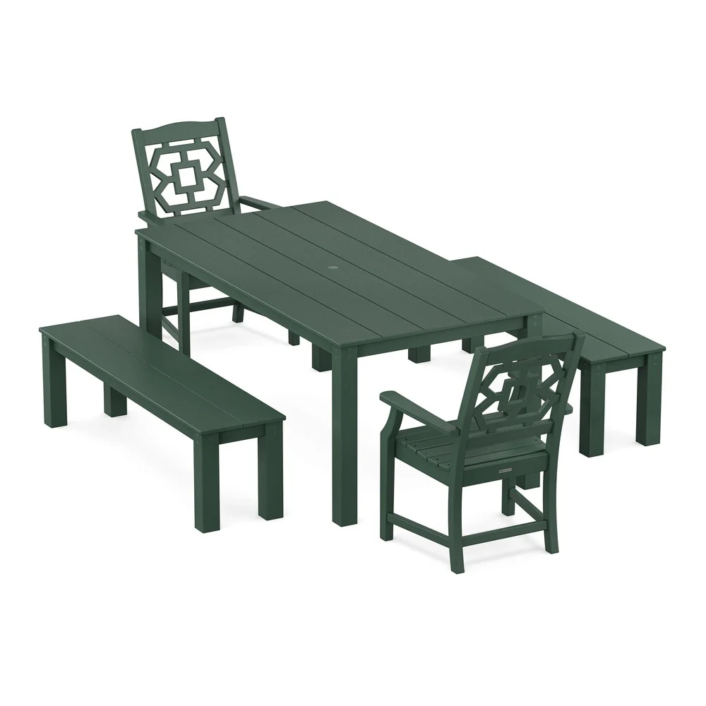 POLYWOOD® Chinoiserie 5-Piece Parsons Dining Set with Benches - PWS2378-1 - Image 8