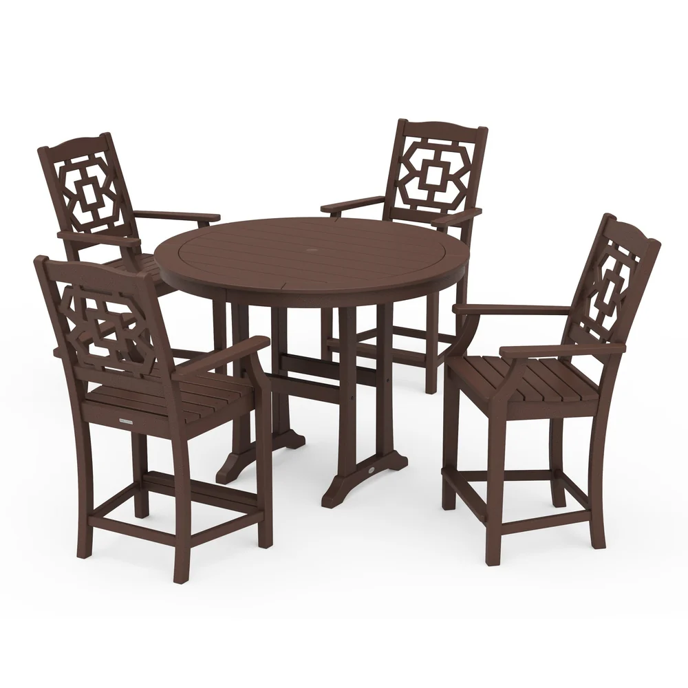 POLYWOOD® Chinoiserie 5-Piece Round Counter Set - PWS1596-1 - Image 6