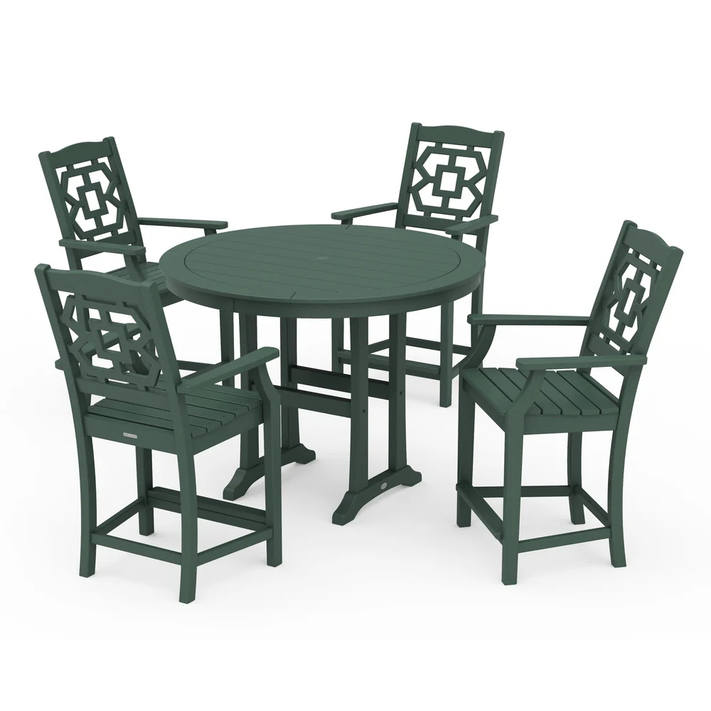 POLYWOOD® Chinoiserie 5-Piece Round Counter Set - PWS1596-1 - Image 8