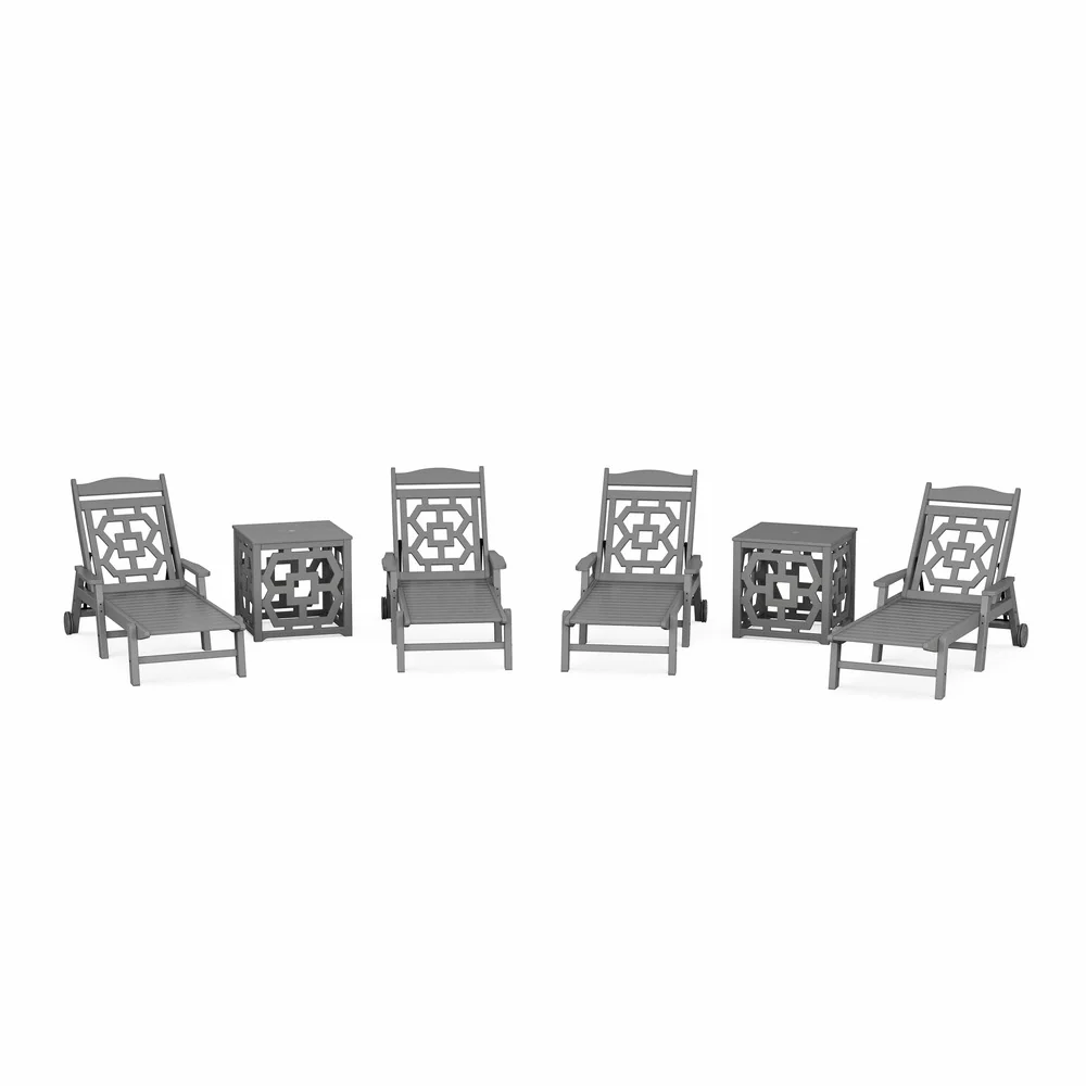 POLYWOOD® Chinoiserie 6-Piece Chaise Set with Umbrella Stand Accent Table - PWS2437-1 - Image 2