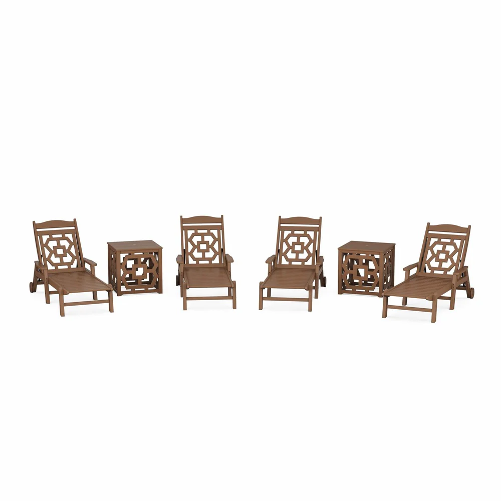 POLYWOOD® Chinoiserie 6-Piece Chaise Set with Umbrella Stand Accent Table - PWS2437-1 - Image 5