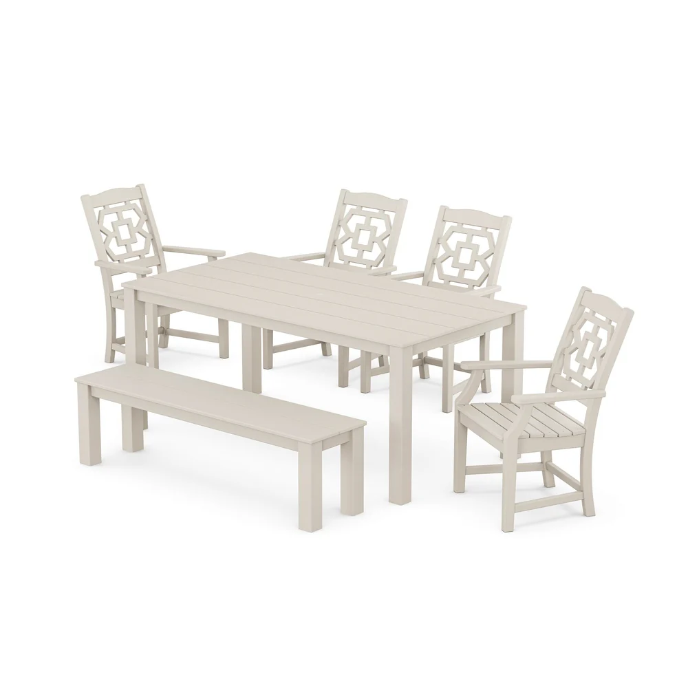 POLYWOOD® Chinoiserie 6-Piece Parsons Dining Set with Bench - PWS2377-1 - Image 7