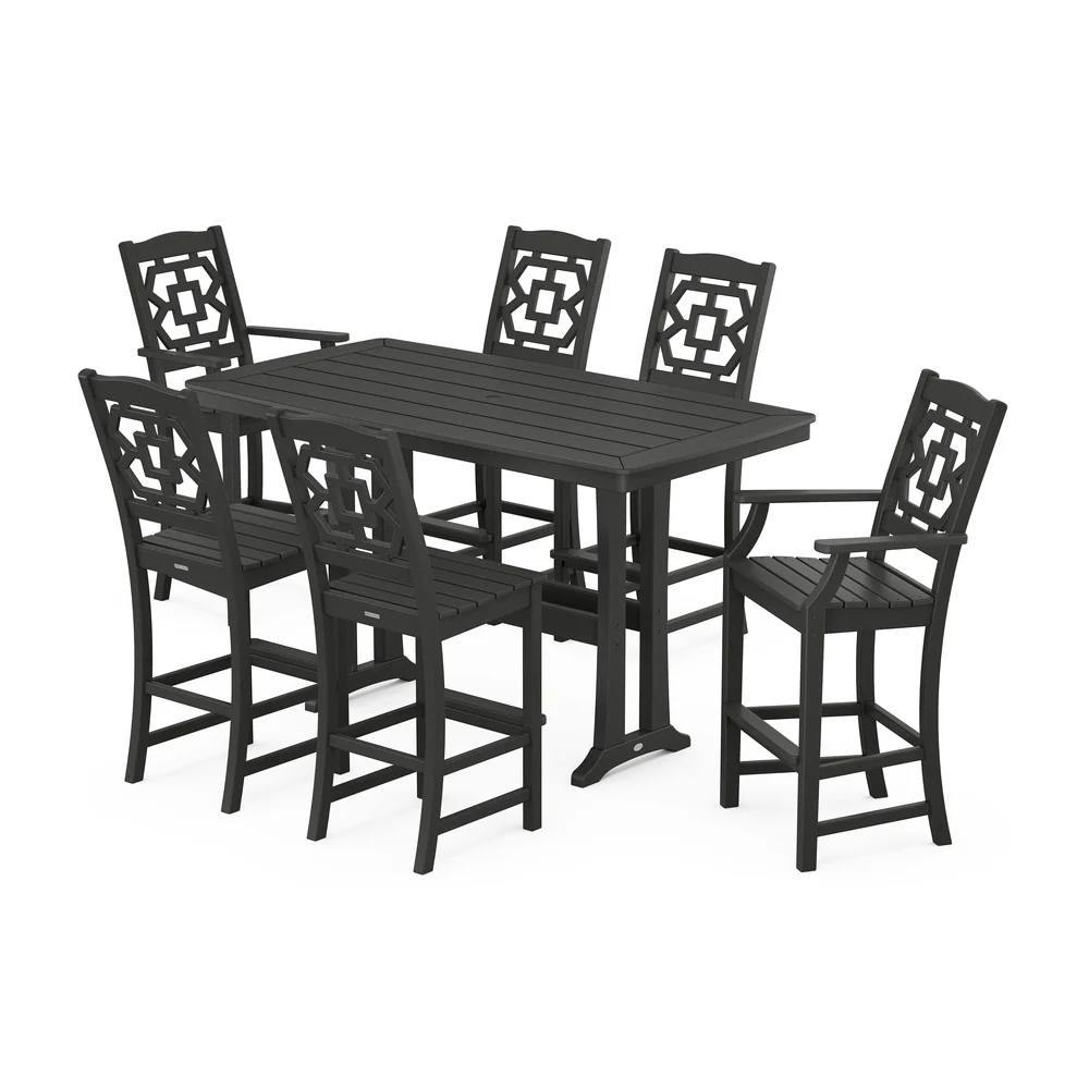 POLYWOOD® Chinoiserie 7-Piece Bar Set with Trestle Legs - PWS1605-1 - Image 3