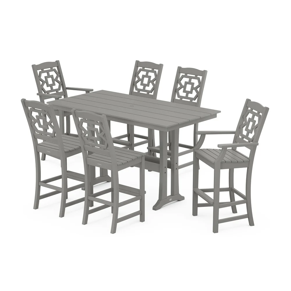 POLYWOOD® Chinoiserie 7-Piece Farmhouse Bar Set with Trestle Legs - PWS1603-1 - Image 2