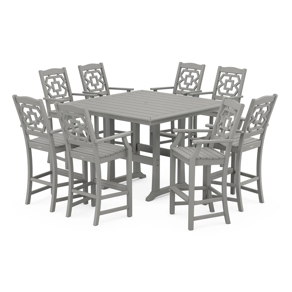 POLYWOOD® Chinoiserie 9-Piece Square Bar Set with Trestle Legs - PWS1616-1 - Image 2