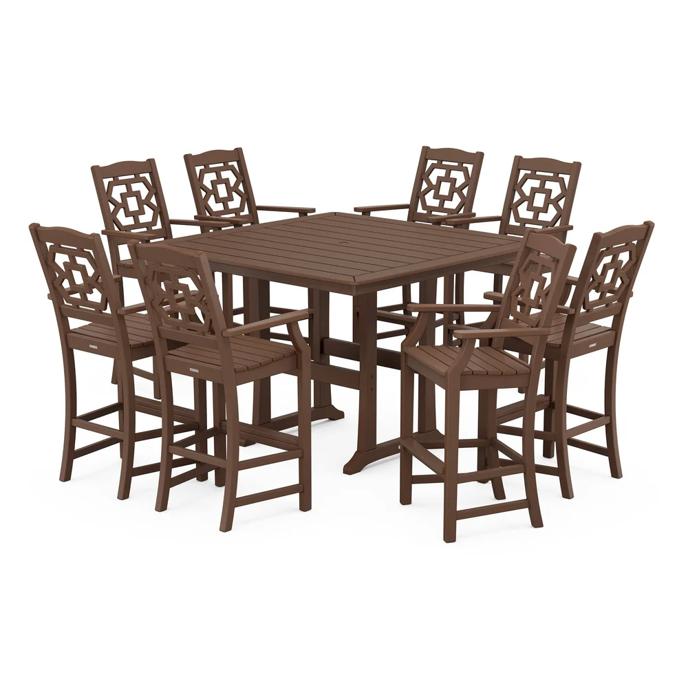 POLYWOOD® Chinoiserie 9-Piece Square Bar Set with Trestle Legs - PWS1616-1 - Image 5