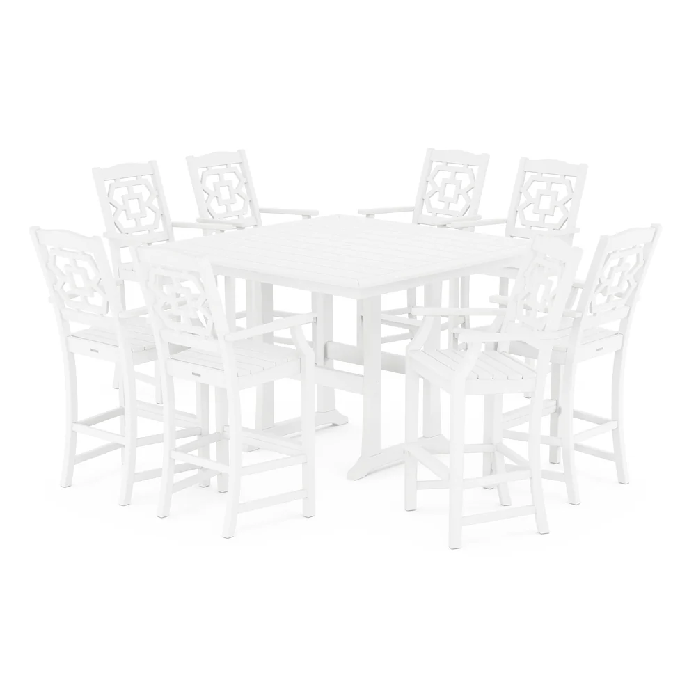 POLYWOOD® Chinoiserie 9-Piece Square Bar Set with Trestle Legs - PWS1616-1 - Image 7