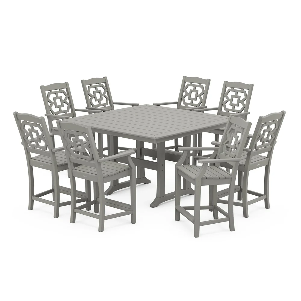 POLYWOOD® Chinoiserie 9-Piece Square Counter Set with Trestle Legs - PWS1598-1 - Image 2