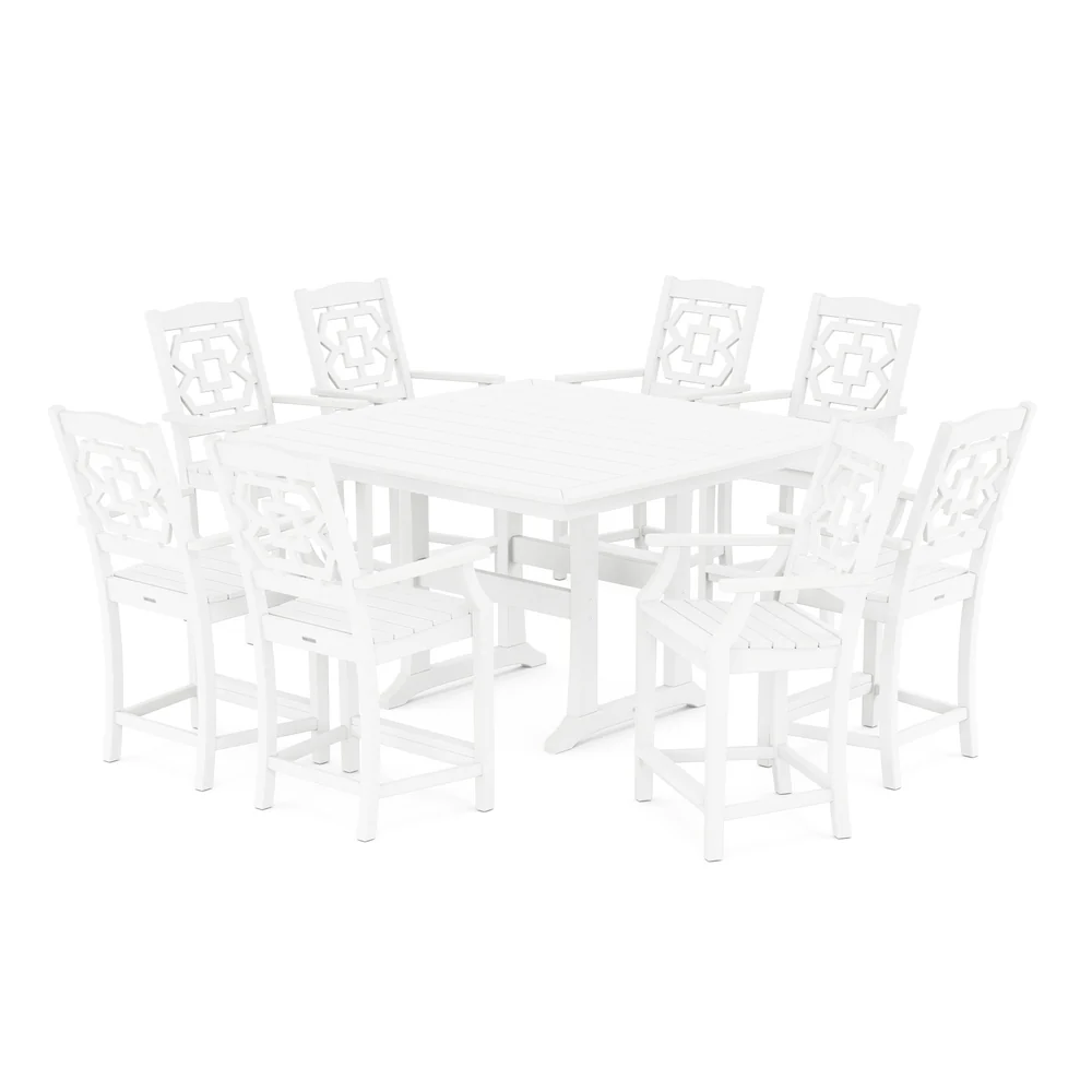 POLYWOOD® Chinoiserie 9-Piece Square Counter Set with Trestle Legs - PWS1598-1 - Image 4