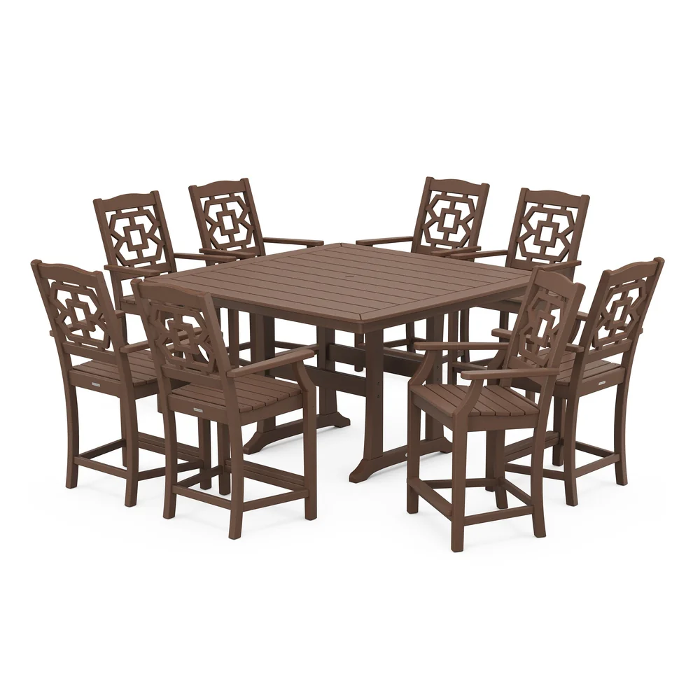 POLYWOOD® Chinoiserie 9-Piece Square Counter Set with Trestle Legs - PWS1598-1 - Image 6