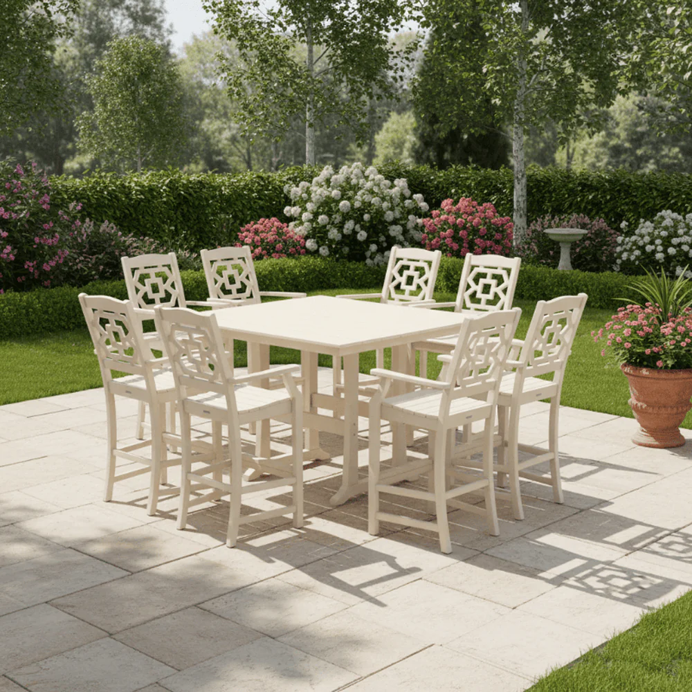POLYWOOD® Chinoiserie 9-Piece Square Farmhouse Bar Set with Trestle Legs - PWS1615-1