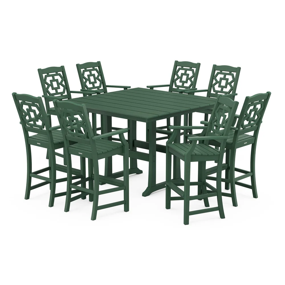 POLYWOOD® Chinoiserie 9-Piece Square Farmhouse Bar Set with Trestle Legs - PWS1615-1 - Image 5