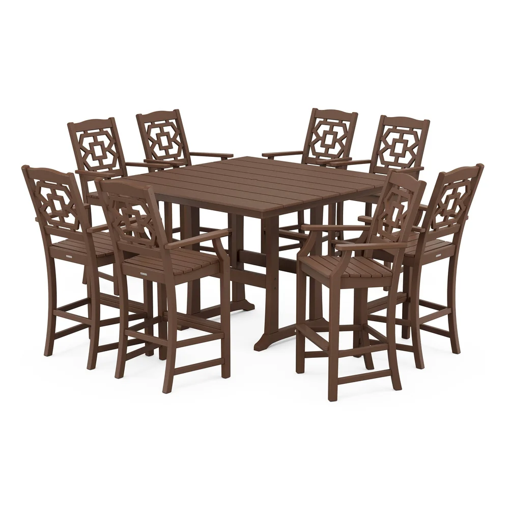POLYWOOD® Chinoiserie 9-Piece Square Farmhouse Bar Set with Trestle Legs - PWS1615-1 - Image 6