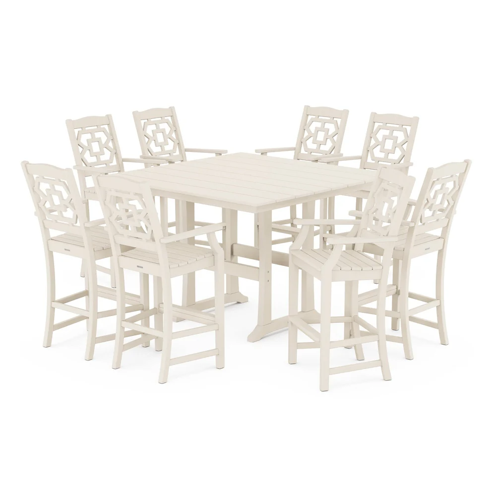 POLYWOOD® Chinoiserie 9-Piece Square Farmhouse Bar Set with Trestle Legs - PWS1615-1 - Image 8