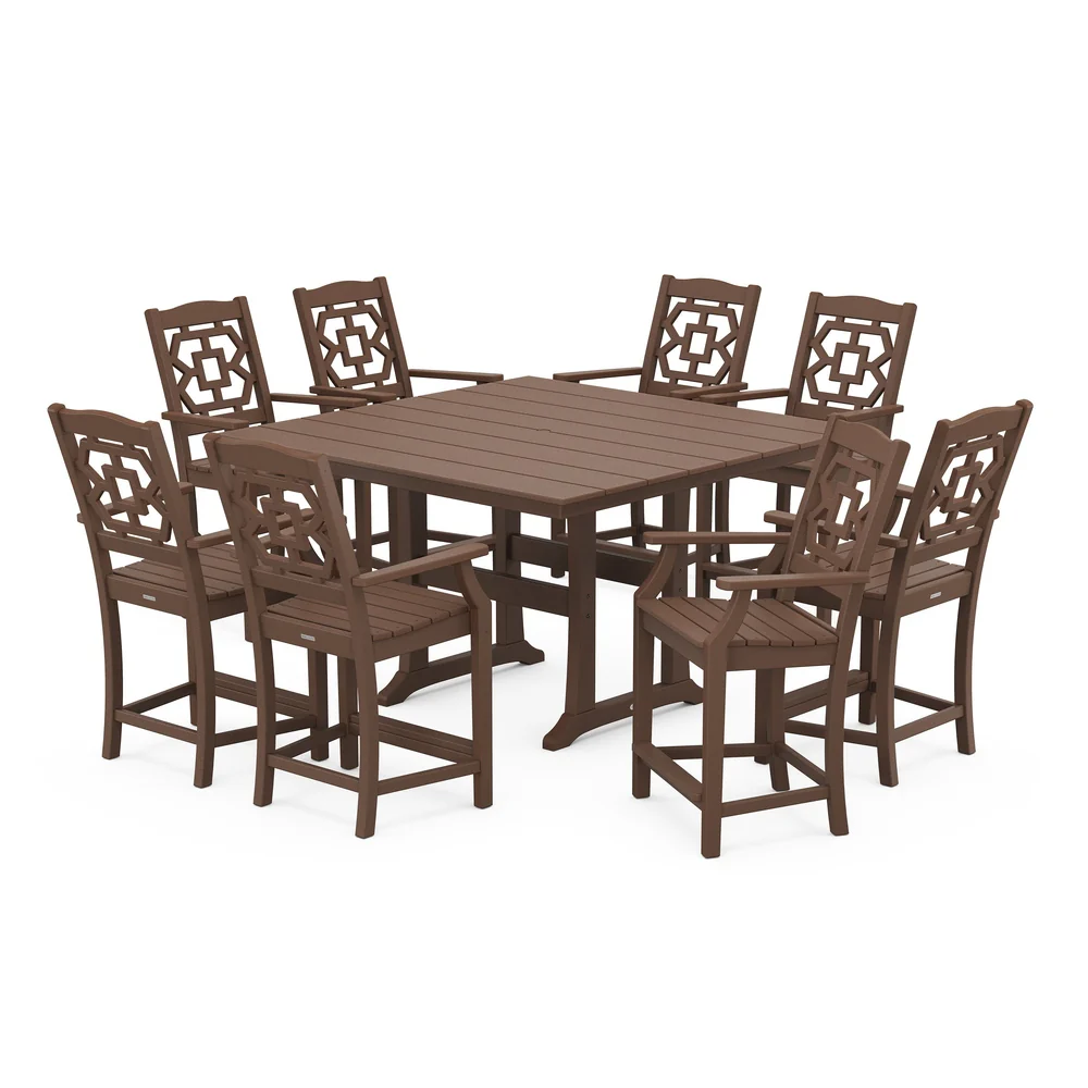 POLYWOOD® Chinoiserie 9-Piece Square Farmhouse Counter Set with Trestle Legs - PWS1597-1 - Image 6