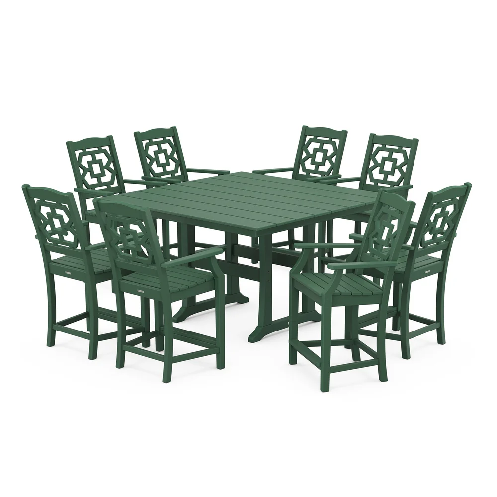 POLYWOOD® Chinoiserie 9-Piece Square Farmhouse Counter Set with Trestle Legs - PWS1597-1 - Image 8