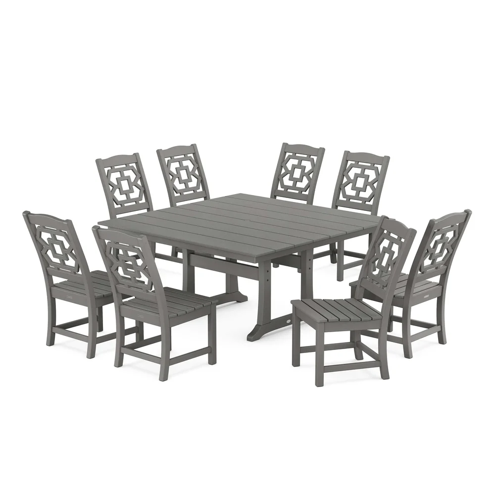 POLYWOOD® Chinoiserie 9-Piece Square Farmhouse Side Chair Dining Set with Trestle Legs - PWS1620-1 - Image 2