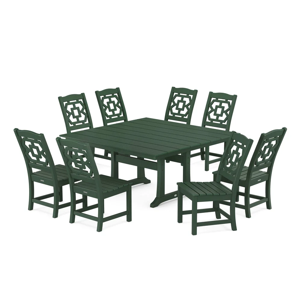 POLYWOOD® Chinoiserie 9-Piece Square Farmhouse Side Chair Dining Set with Trestle Legs - PWS1620-1 - Image 6
