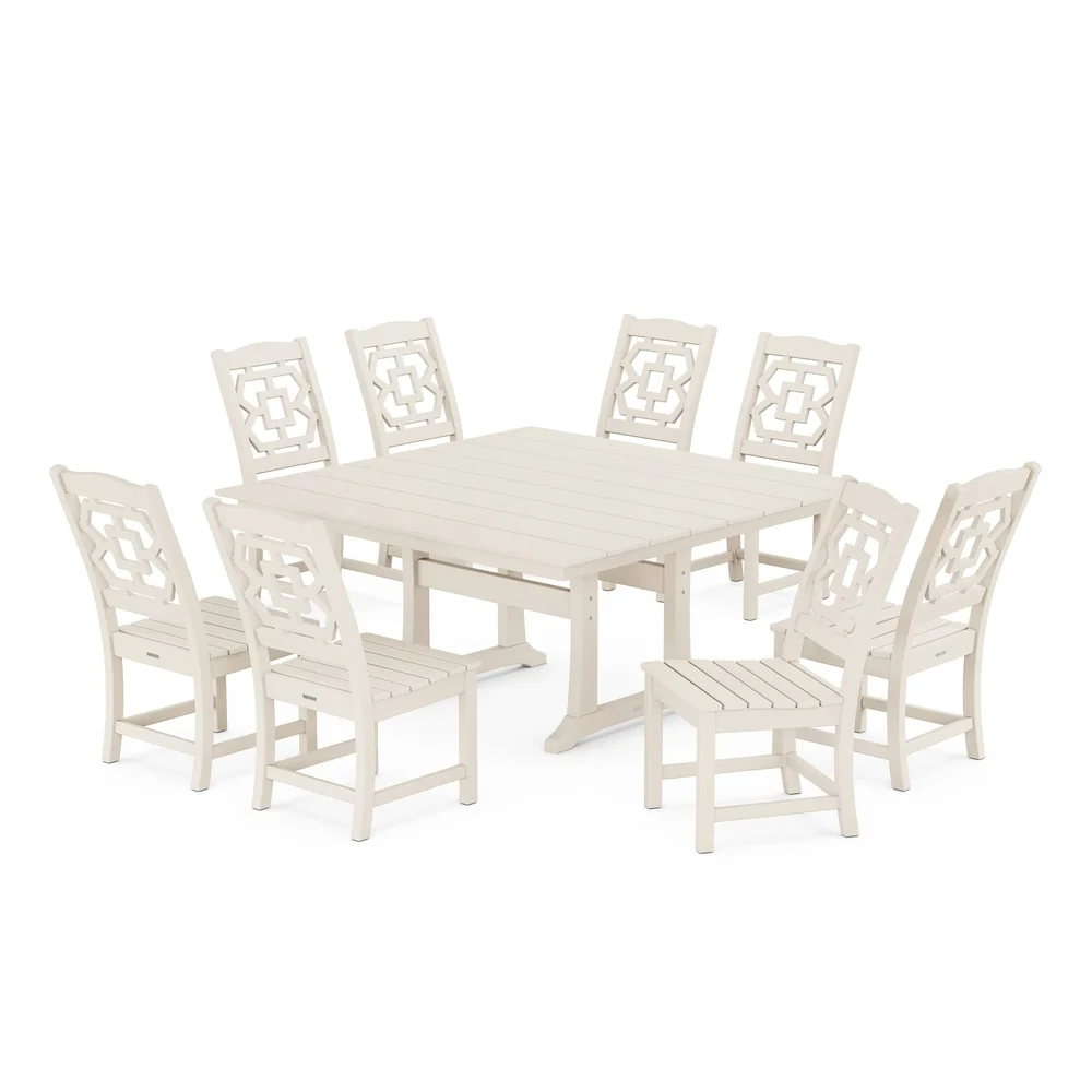 POLYWOOD® Chinoiserie 9-Piece Square Farmhouse Side Chair Dining Set with Trestle Legs - PWS1620-1 - Image 8