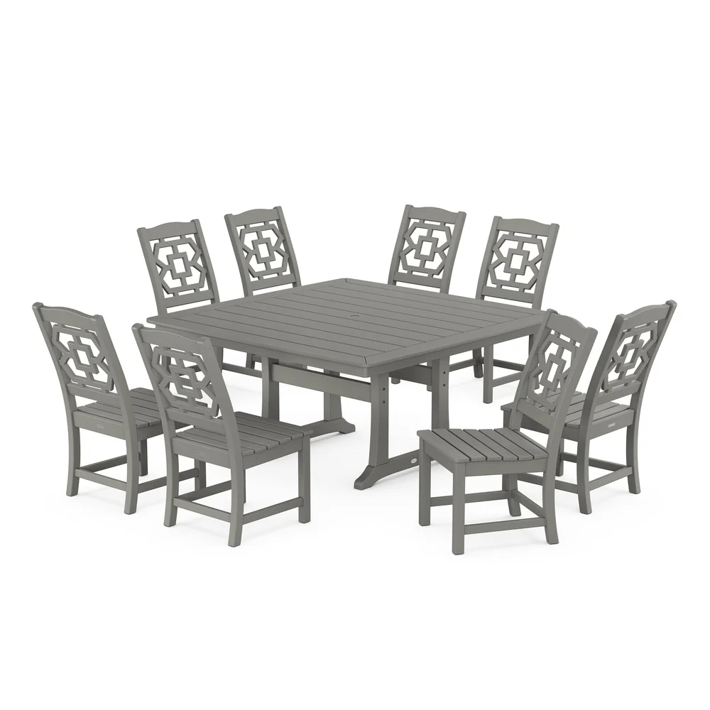 POLYWOOD® Chinoiserie 9-Piece Square Side Chair Dining Set with Trestle Legs - PWS1621-1 - Image 2