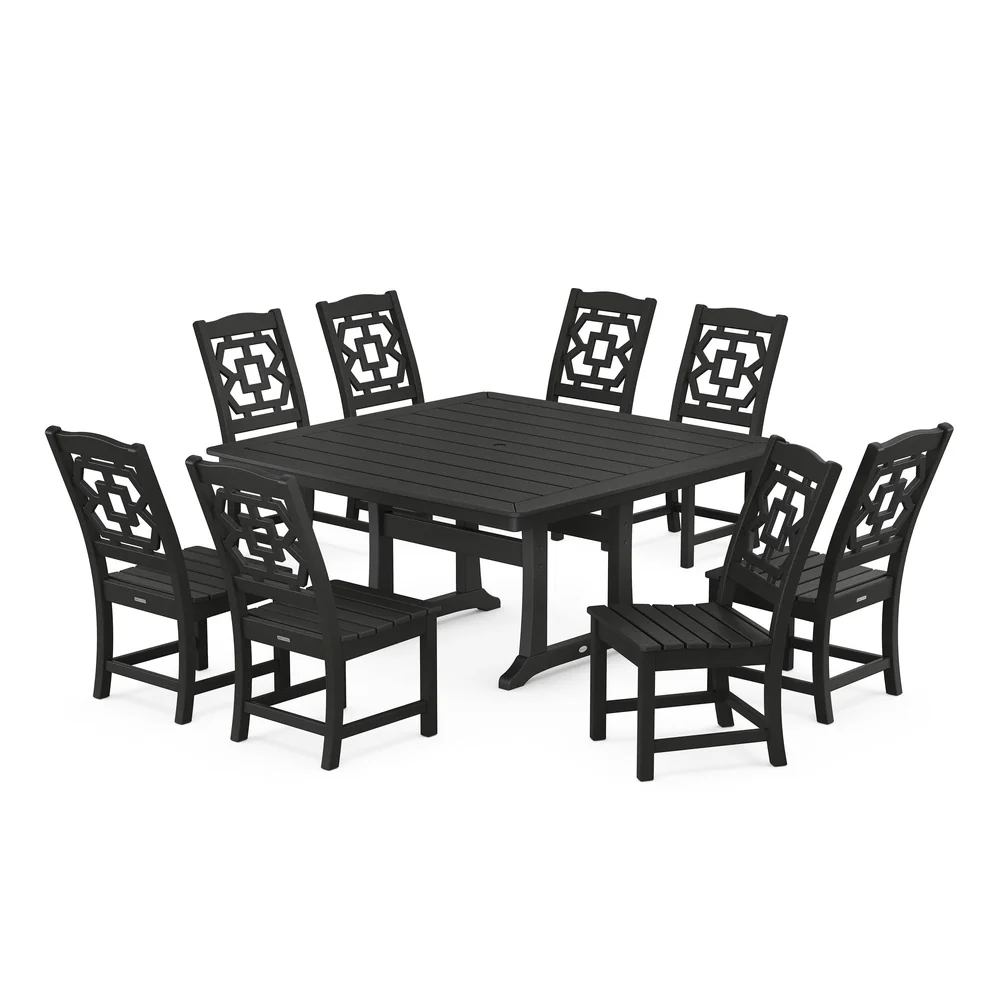 POLYWOOD® Chinoiserie 9-Piece Square Side Chair Dining Set with Trestle Legs - PWS1621-1 - Image 3
