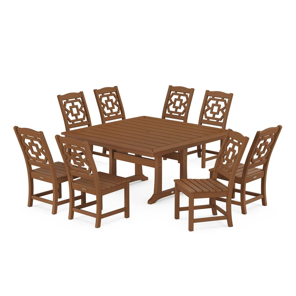 POLYWOOD® Chinoiserie 9-Piece Square Side Chair Dining Set with Trestle Legs - PWS1621-1 - Image 4