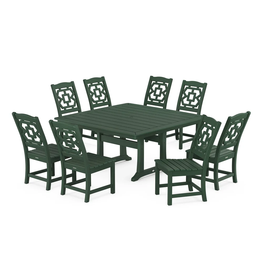POLYWOOD® Chinoiserie 9-Piece Square Side Chair Dining Set with Trestle Legs - PWS1621-1 - Image 5