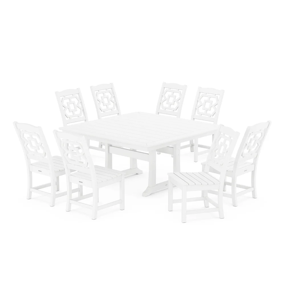 POLYWOOD® Chinoiserie 9-Piece Square Side Chair Dining Set with Trestle Legs - PWS1621-1 - Image 7