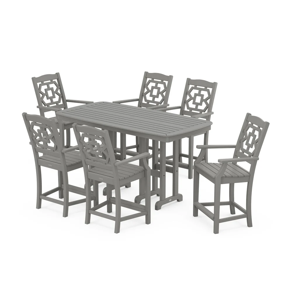 POLYWOOD® Chinoiserie Arm Chair 7-Piece Counter Set - PWS1590-1 - Image 2