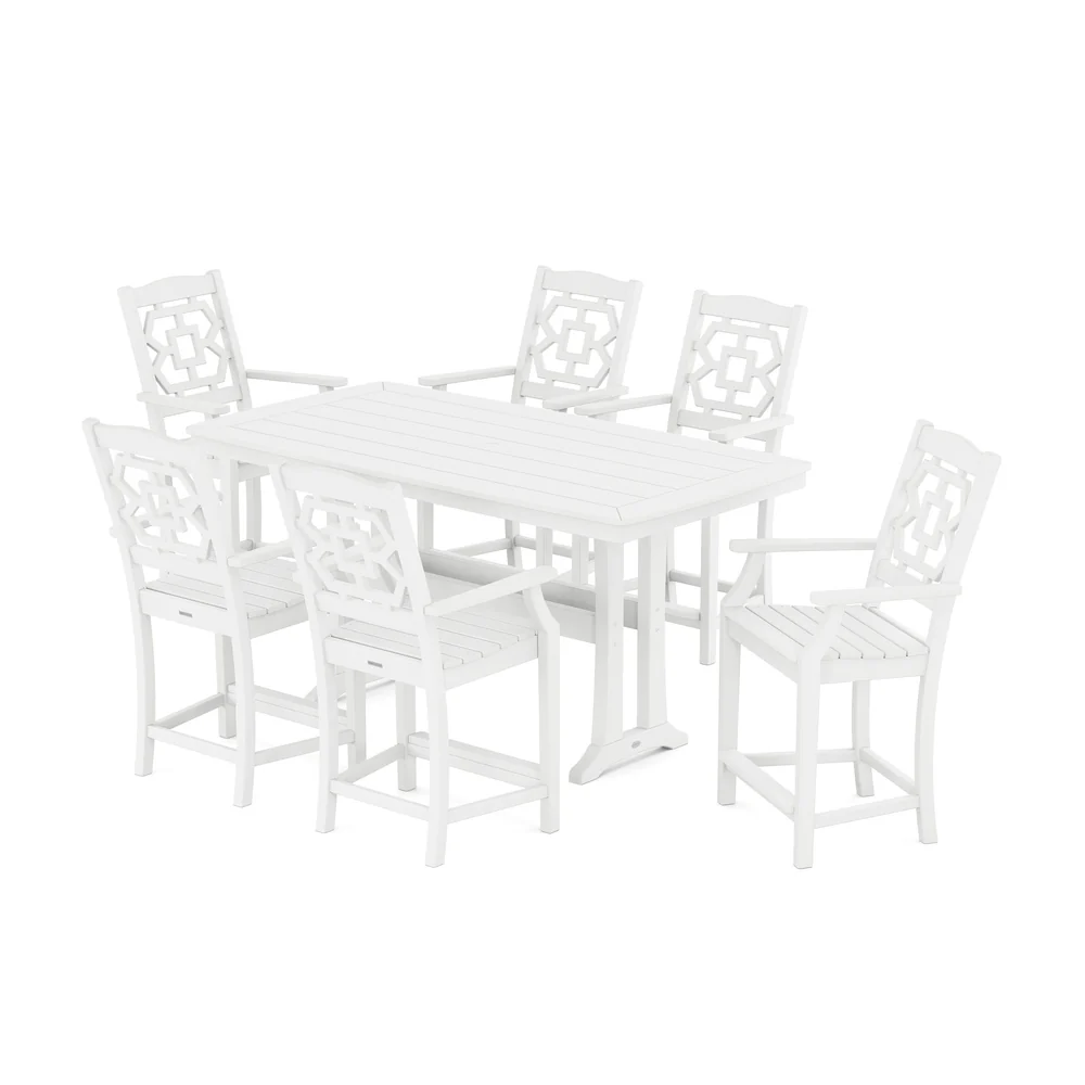 POLYWOOD® Chinoiserie Arm Chair 7-Piece Counter Set with Trestle Legs - PWS1591-1 - Image 4