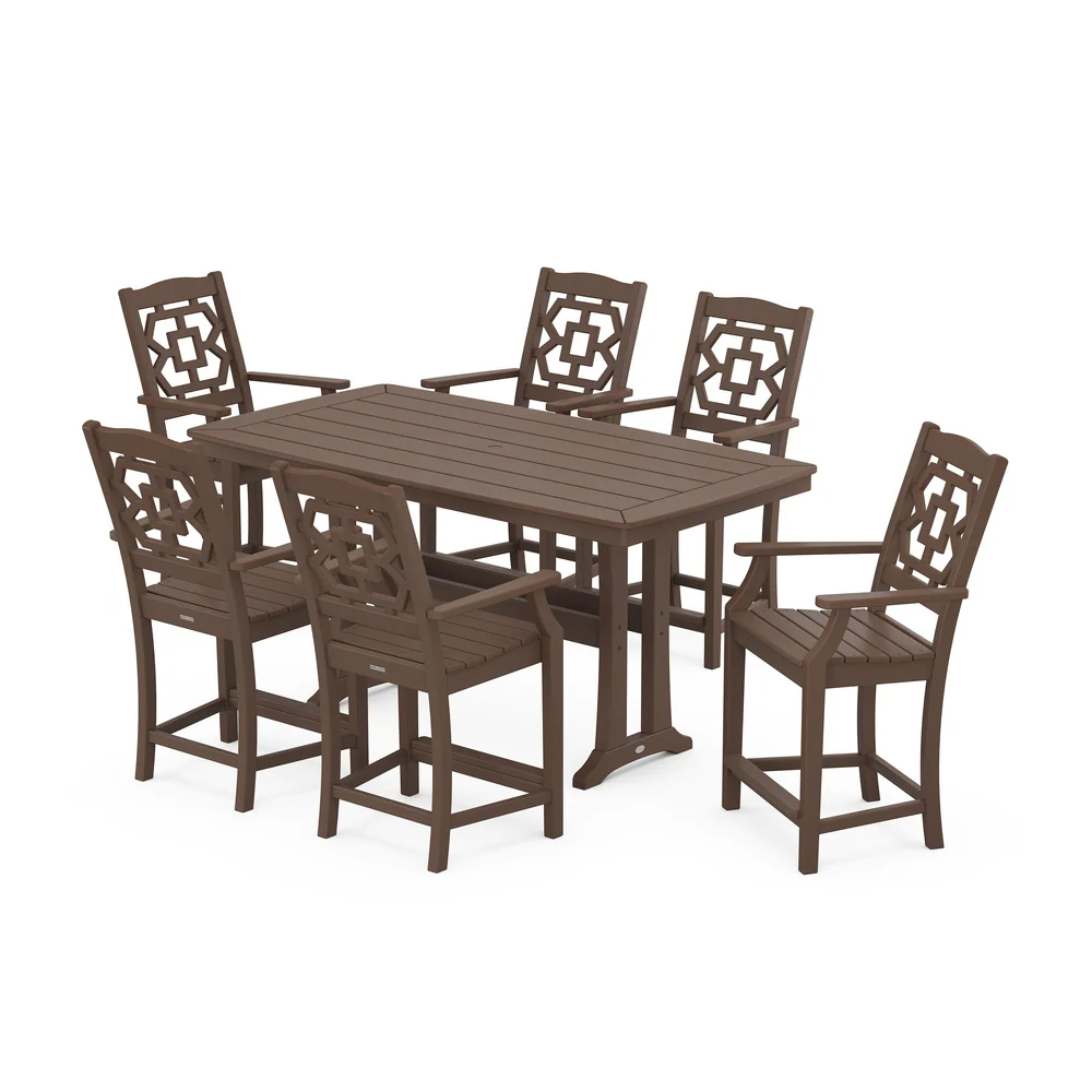 POLYWOOD® Chinoiserie Arm Chair 7-Piece Counter Set with Trestle Legs - PWS1591-1 - Image 6