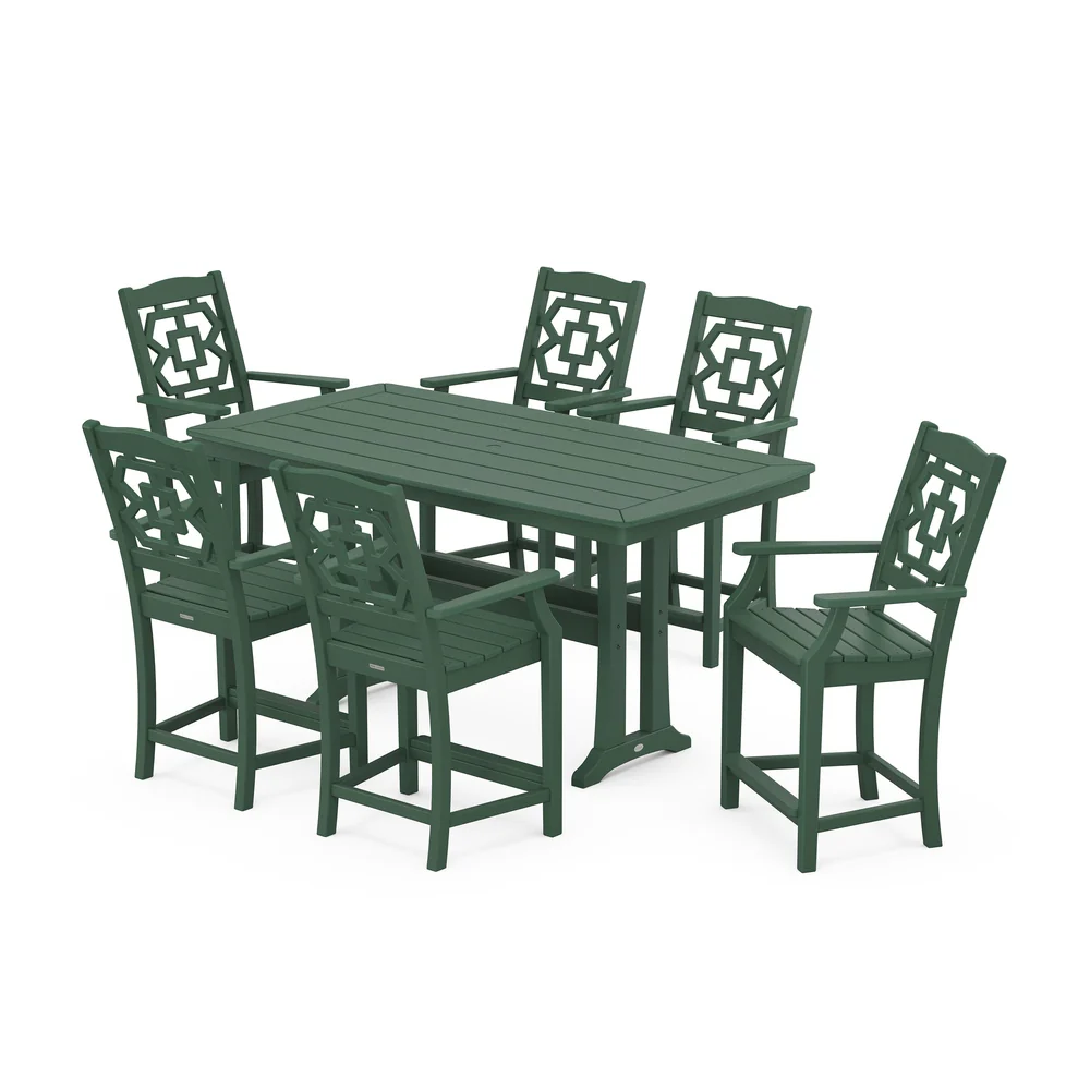 POLYWOOD® Chinoiserie Arm Chair 7-Piece Counter Set with Trestle Legs - PWS1591-1 - Image 8
