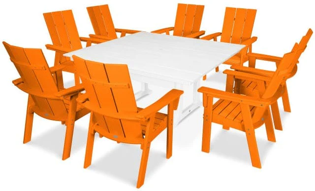 POLYWOOD® Dining Set - Modern Curveback Adirondack 9-Piece Farmhouse Trestle - PWS378-1 - Image 10