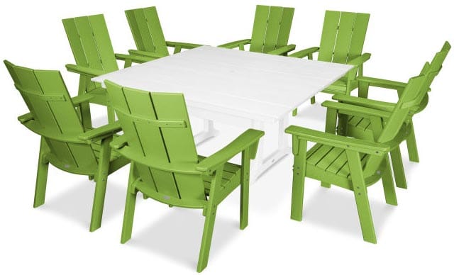 POLYWOOD® Dining Set - Modern Curveback Adirondack 9-Piece Farmhouse Trestle - PWS378-1 - Image 11