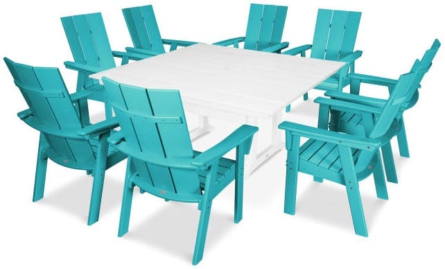 POLYWOOD® Dining Set - Modern Curveback Adirondack 9-Piece Farmhouse Trestle - PWS378-1 - Image 12
