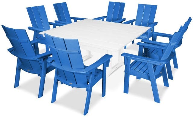 POLYWOOD® Dining Set - Modern Curveback Adirondack 9-Piece Farmhouse Trestle - PWS378-1 - Image 13