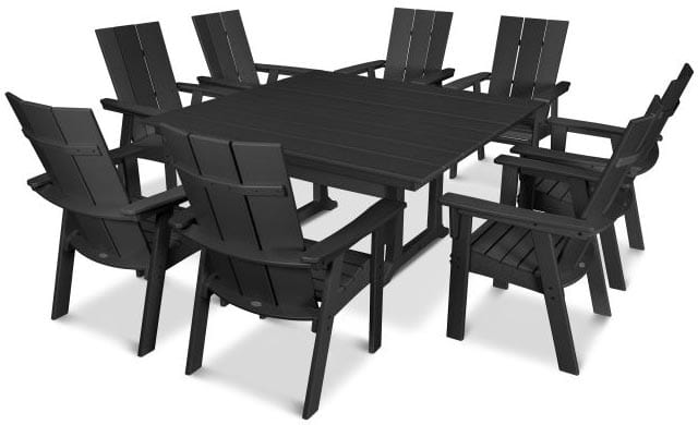 POLYWOOD® Dining Set - Modern Curveback Adirondack 9-Piece Farmhouse Trestle - PWS378-1 - Image 3