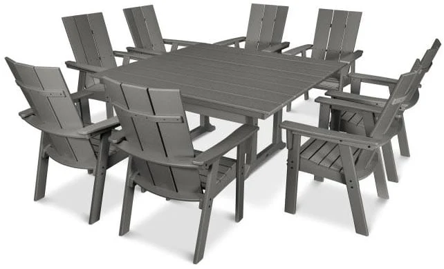 POLYWOOD® Dining Set - Modern Curveback Adirondack 9-Piece Farmhouse Trestle - PWS378-1 - Image 4