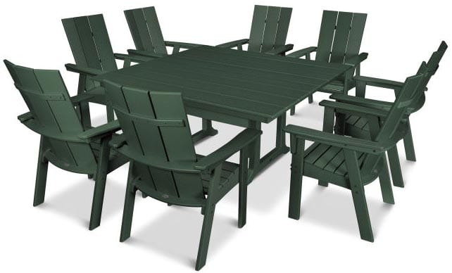 POLYWOOD® Dining Set - Modern Curveback Adirondack 9-Piece Farmhouse Trestle - PWS378-1 - Image 5