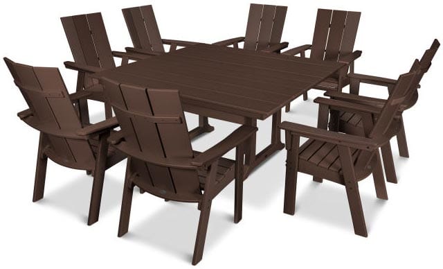 POLYWOOD® Dining Set - Modern Curveback Adirondack 9-Piece Farmhouse Trestle - PWS378-1 - Image 6